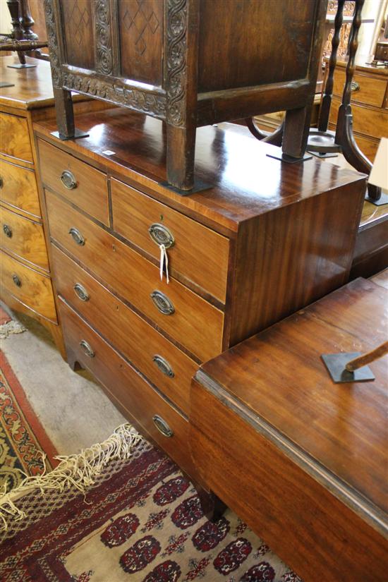 Late George III cross-banded caddy top chest, fitted five drawers